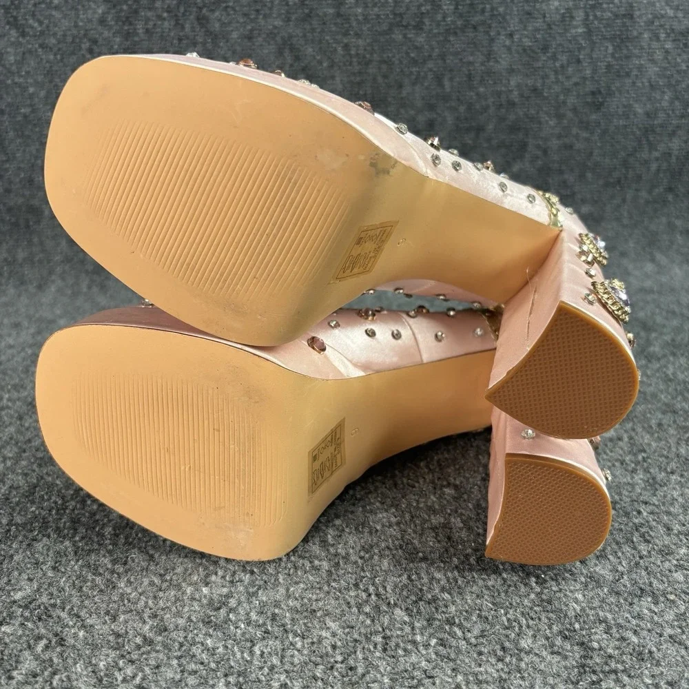 Azalea Wang Clea Satin Bejeweled  Pink Platform Heels 9